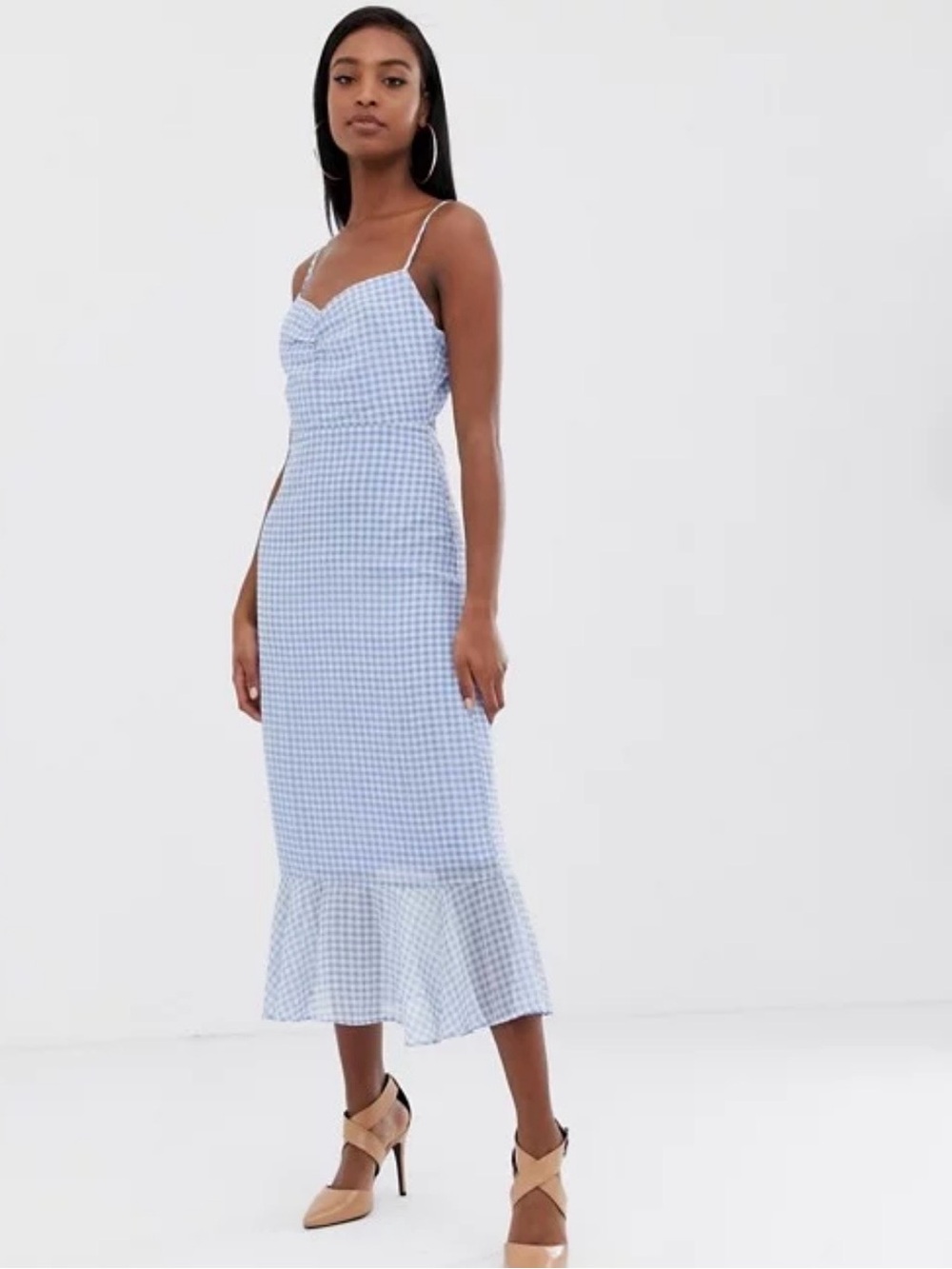 Fashion Union Light Blue Gingham Midi Dress Size MT (Medium Tall) NWT